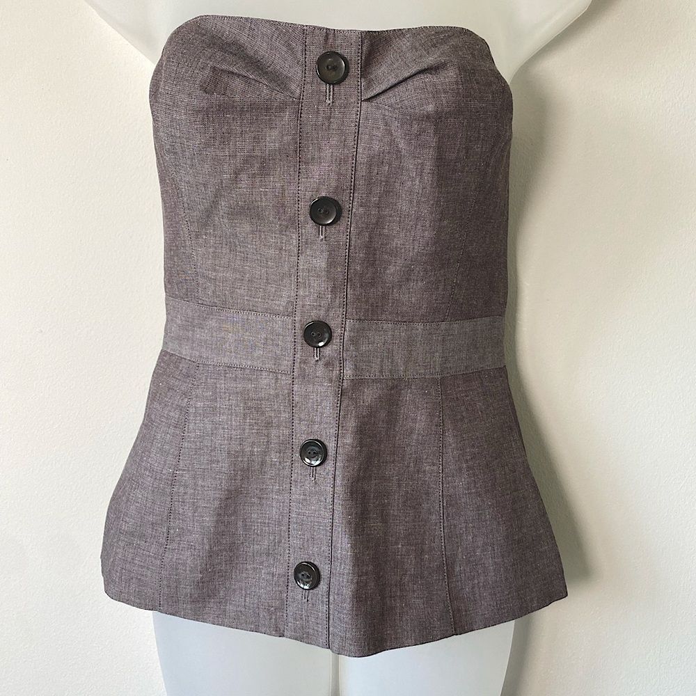 Banana Republic Gray Button-Up Tube Top, Size 0, Stylish office layering piece